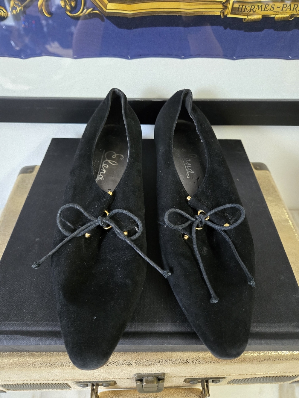 Elena Black Suede Tie-Front Women's Flats